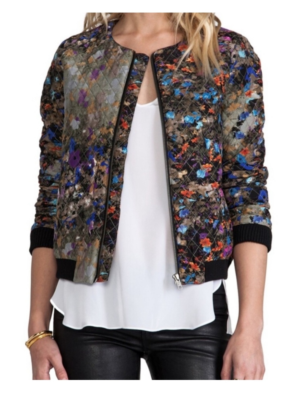 Parker Maverick floral silk quilted bomber jacket